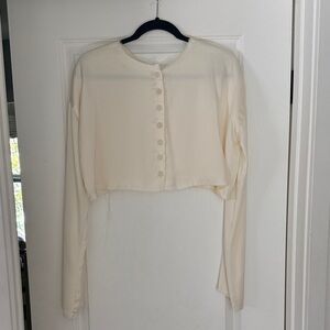 Cream Satin Cropped Raw Hem Top